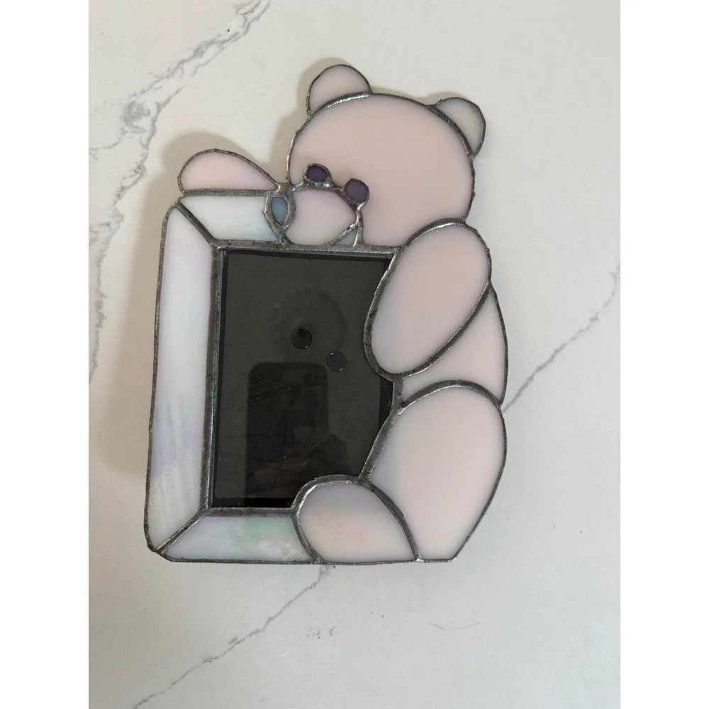 Vintage Paul Sahlin Tiffany's Stained Glass Teddy Bear Picture Frame for 3X5